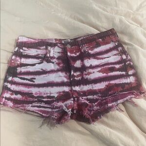 Agolde Envision Pink Maroon Tie-Dye Denim shorts